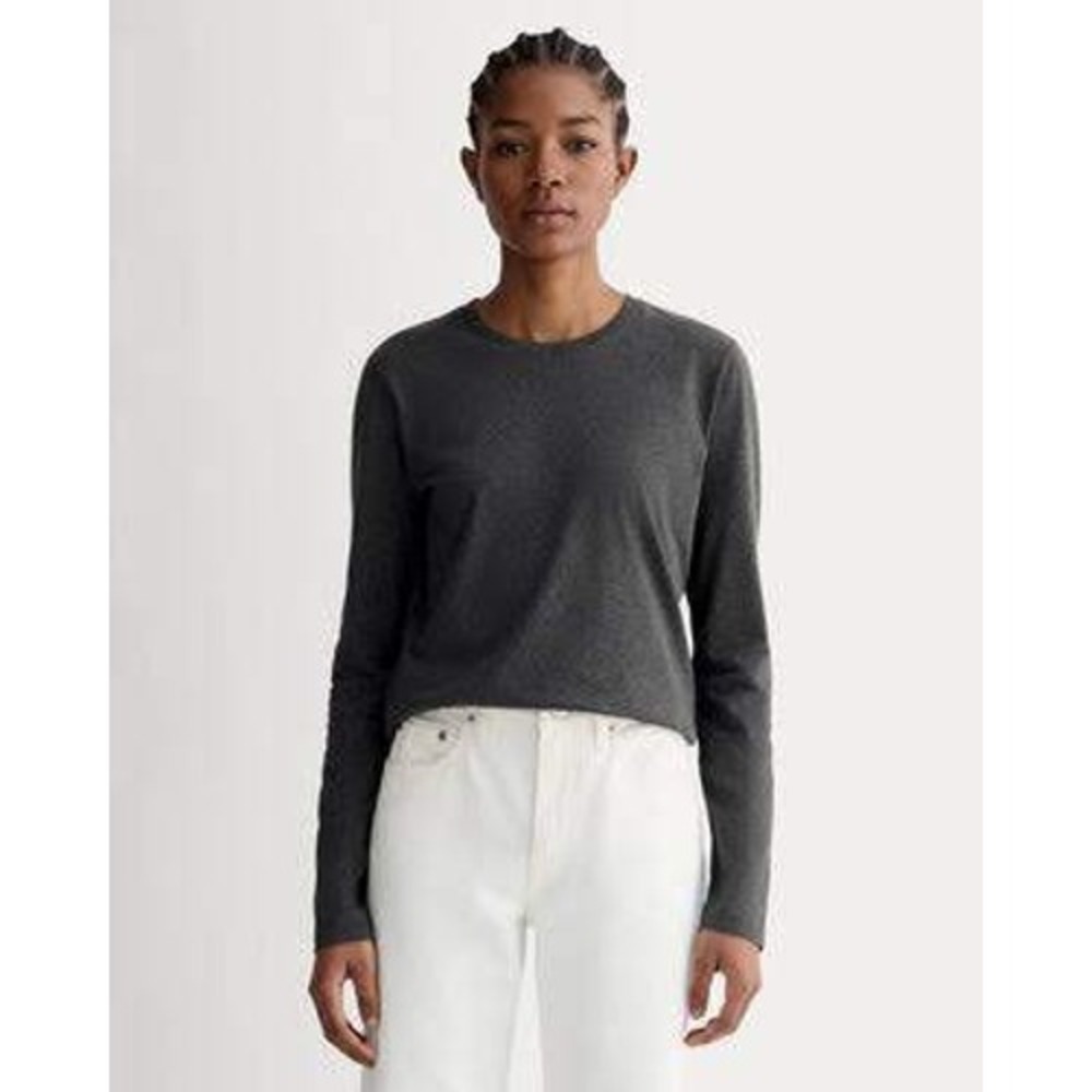 Everlane Organic Cotton Long Sleeve Tee Womens S Heather Gray Crew Neck